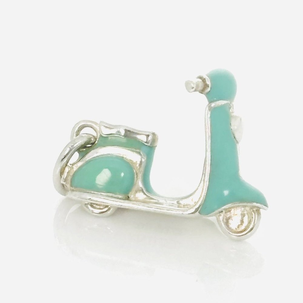RARE Tiffany & Co Scooter Moped Charm in Blue Enamel and Sterling Silver